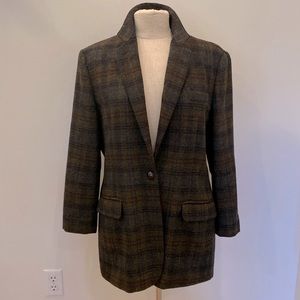 Ralph Lauren Womens Brown Plaid Wool Blazer / Size 16